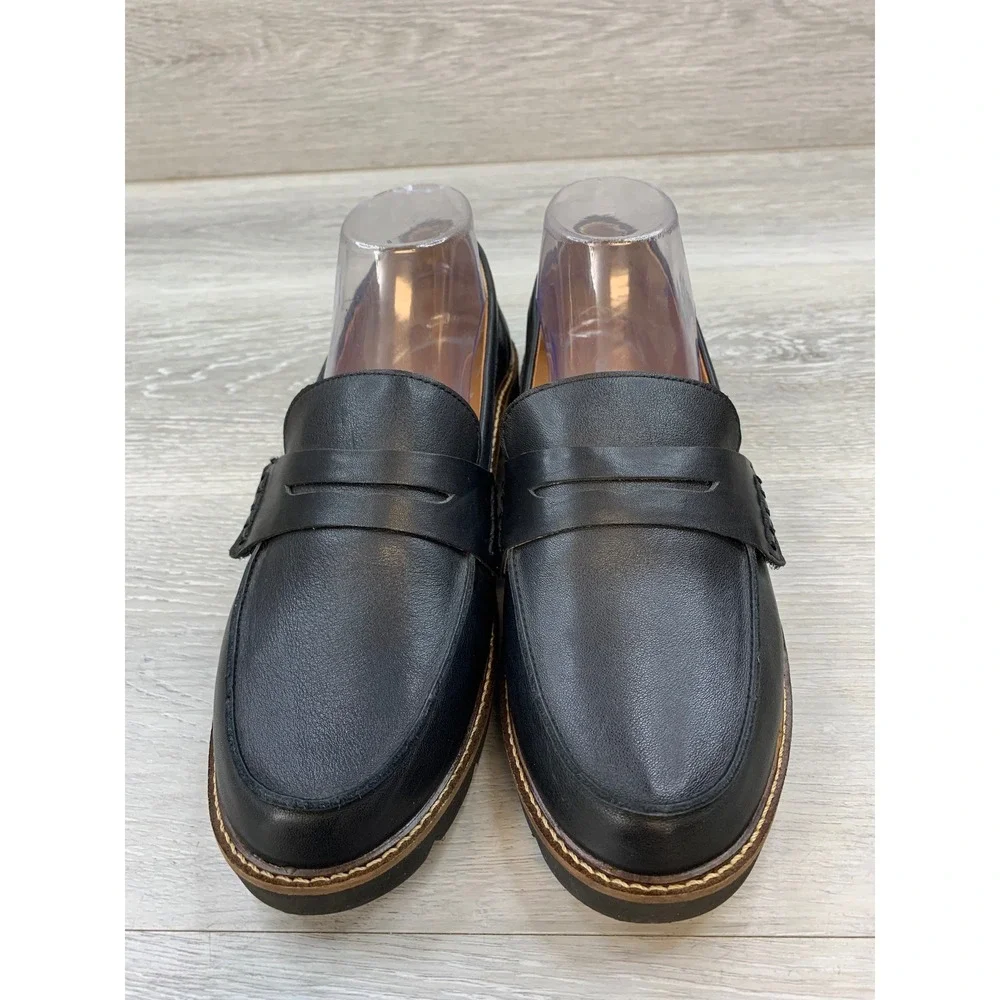 Aetrex Collette Black Leather Penny Loafers Lug Sole Orthotic Women's 9.5 Shoes